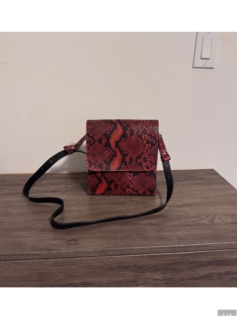 L'INTERVALLE Red Snake-Print Leather Crossbody